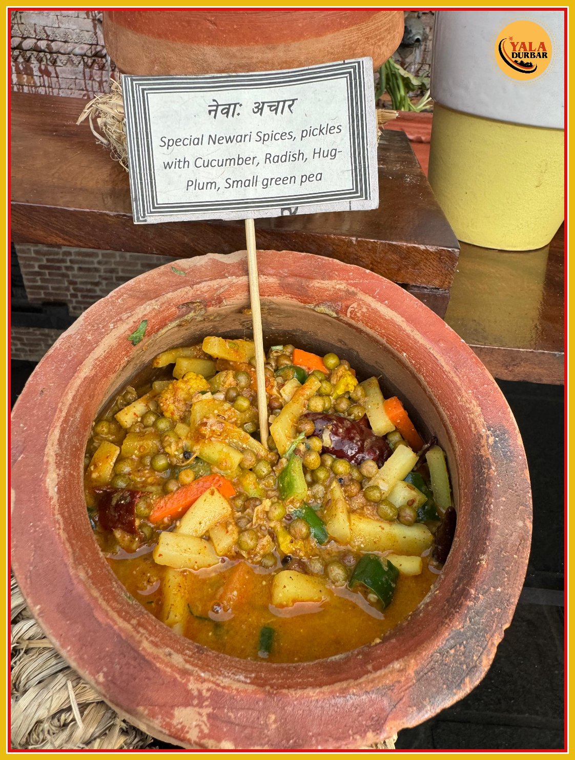 नेवाः अचार - Special Newari Spices Pickle with Cucumber, Radish, Hug-Plum, Small green-pea)